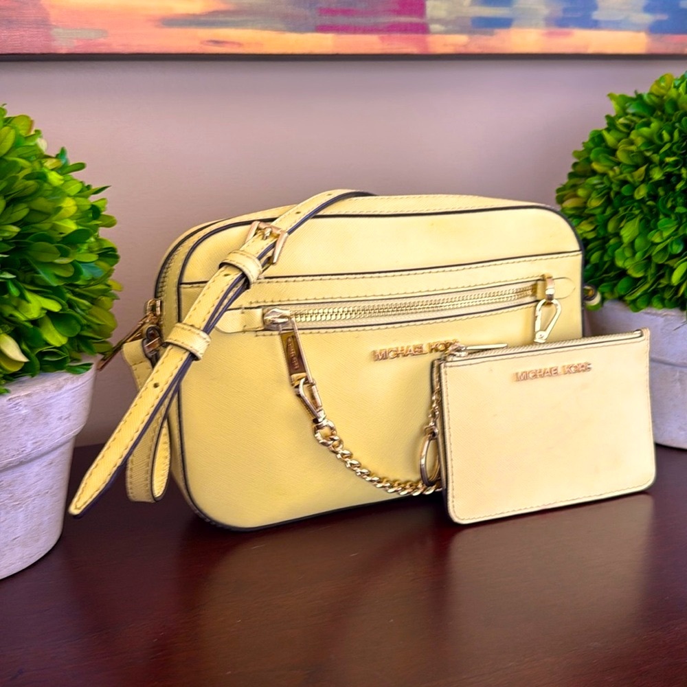 MICHAEL Michael Kors JET SET💛YELLOW BUTTERCUP💛 LEATHER ZIP CHAIN CROSSBODY BAG - Picture 16 of 17
